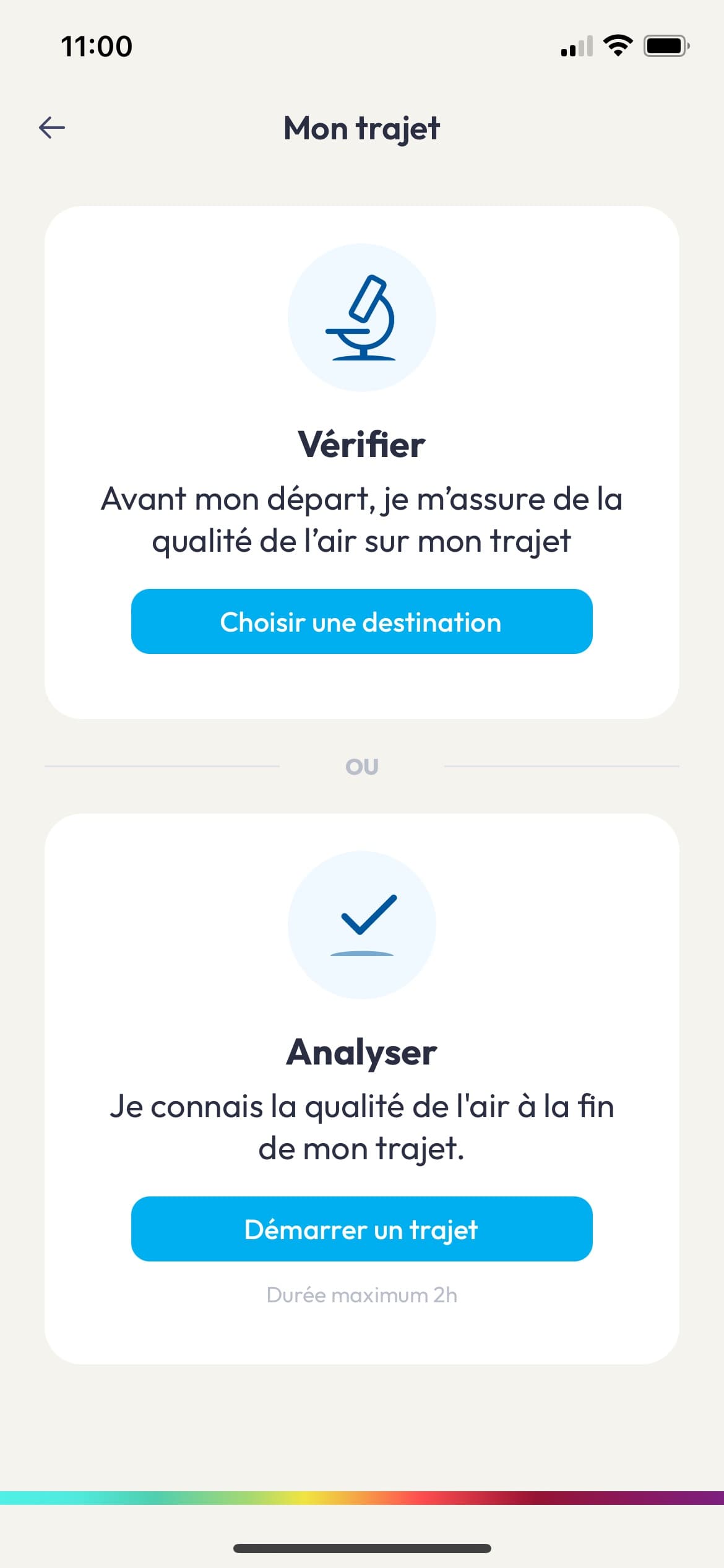 Écran de l’application AirParif : visualisation et navigation mobile