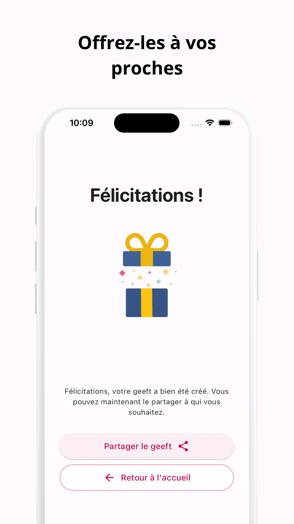 Écran de l’application Geefty : navigation et mécanique d’engagement