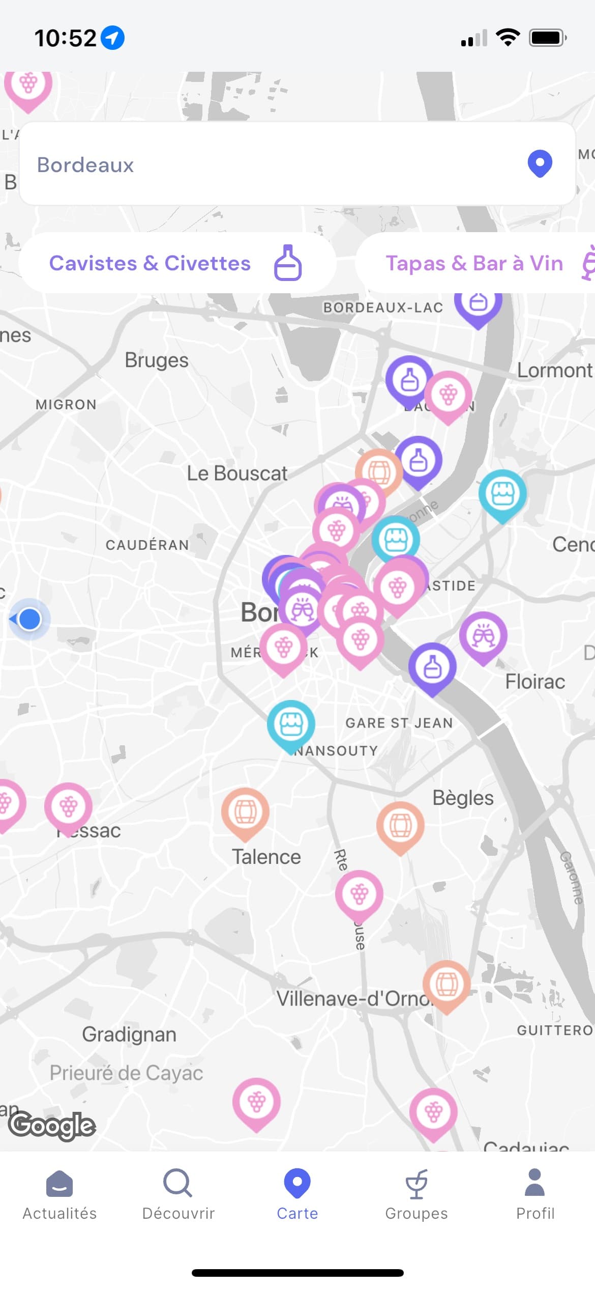 Écran LaDegust : fil d’actualité et interactions utilisateur